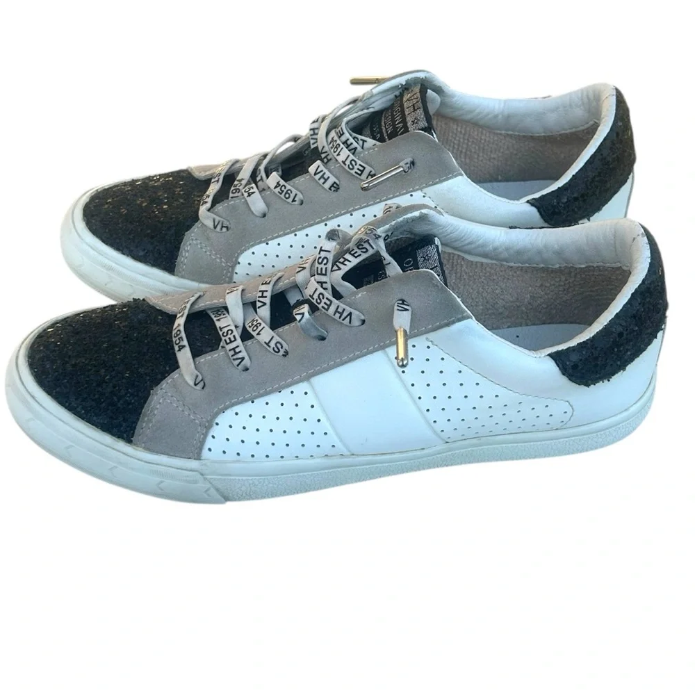Vintage Havana Dina White Black Glitter‎ Sneakers Womens Size 10 Lace Up